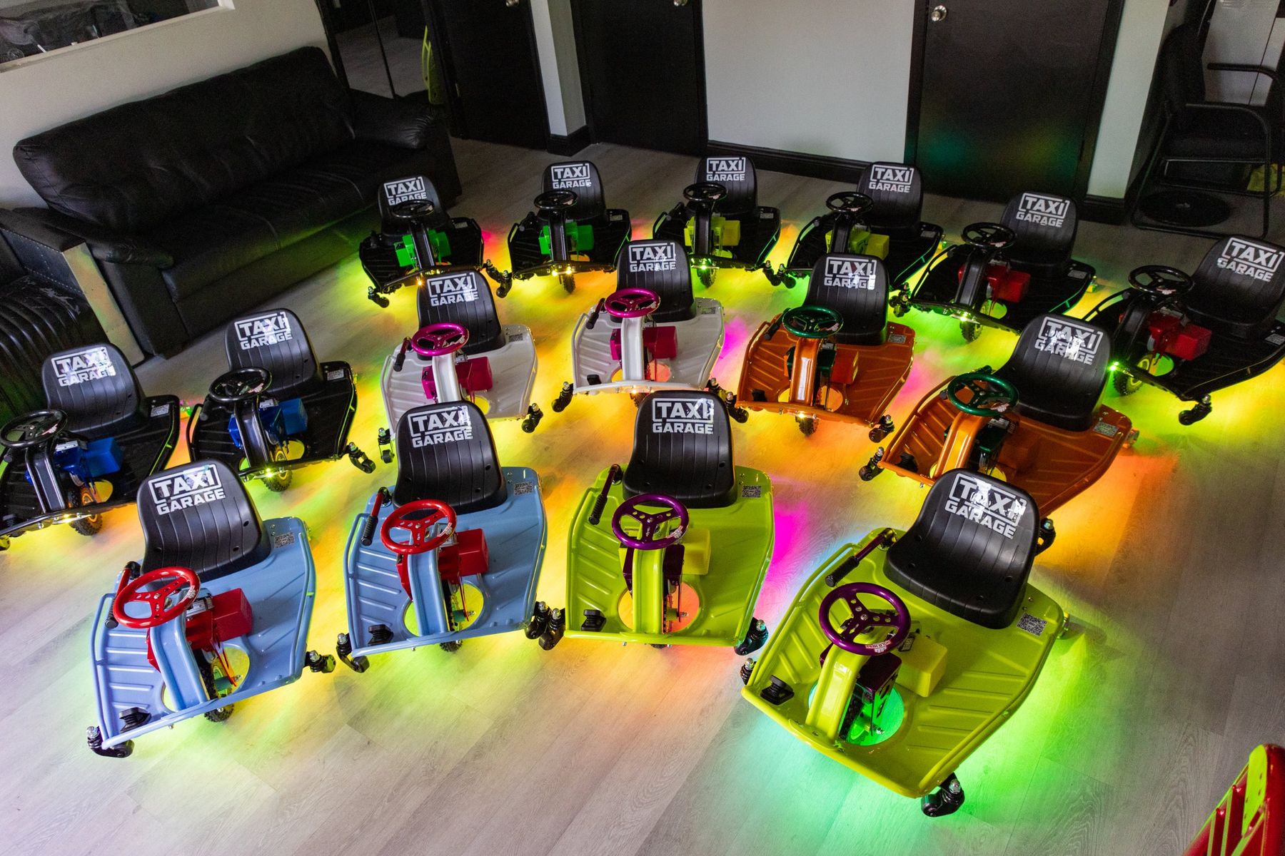 Carts under rainbow underglow
